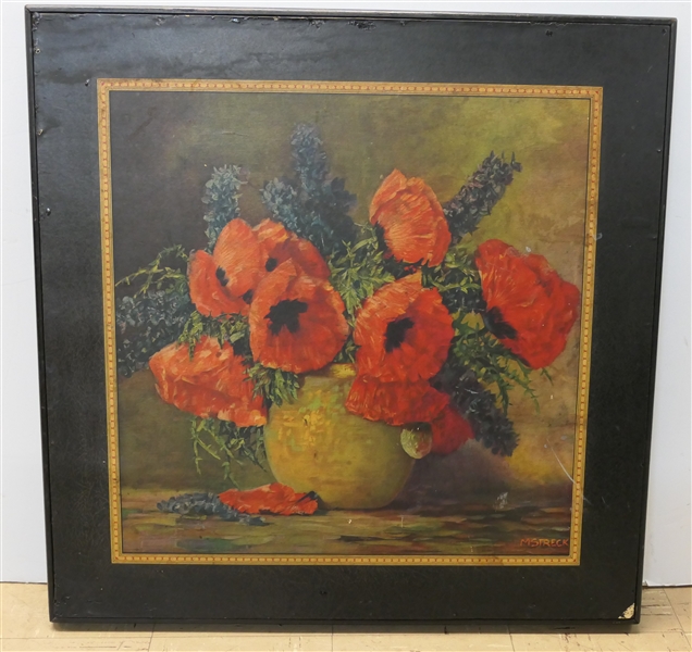 Card Table with Red Poppy Flowers on Top 