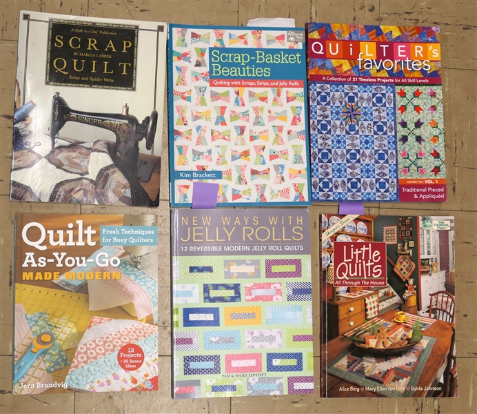 6 Paperback Quilting Books - "Quilt As You Go" " Little Quilts" "Quilters Favorites" "New Ways with Jelly Rolls" "Scrap Basket Beauties" and "Scrap Quilts" 