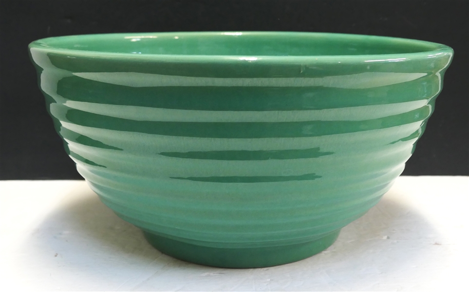 Large Green Ribbed Stone Mixing Bowl  - Bowl Measures 71/2" tall 15" Across