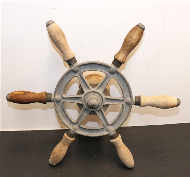 Antique Wilcox Crittenden 6 Spoke Ship / Boat Wheel  with Wood Hub and Handles - Wheel Measures 12" Across