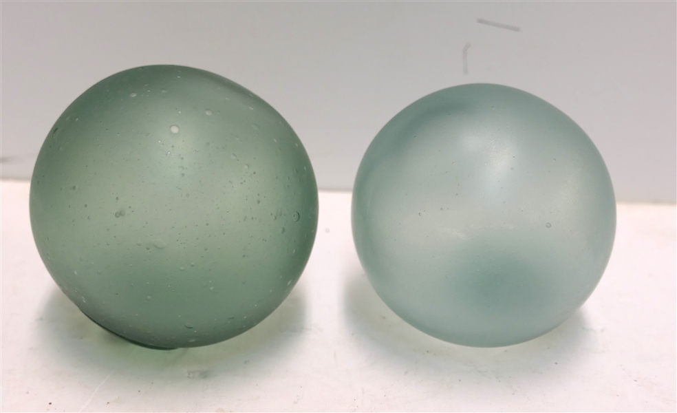  2 Satin Glass Fishing Floats - Hand Blown - Each Measures 3" Across