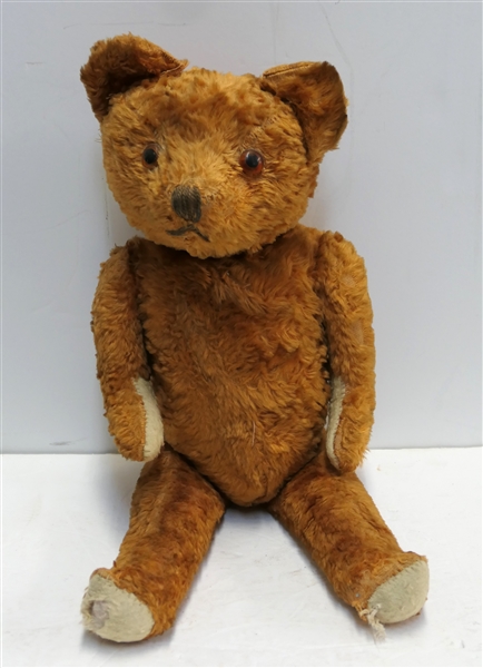 Mohair Jointed Teddy Bear - Some Wear to Feet, Neck and Shoulder - Bear Measures 17" Long