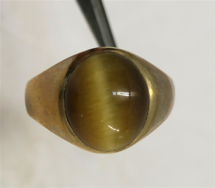 10kt Yellow Gold Tigers Eye Mens Ring - Size 9 1/4 - Weighs 8.2 Grams