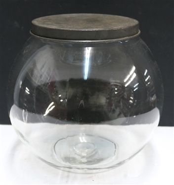 Round Kitchen Cabinet Jar with Tin Lid  - Ribbed Top - Jar Measures 7 1/2 Tall 