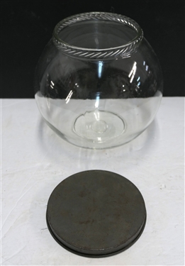 Round Kitchen Cabinet Jar with Tin Lid  - Ribbed Top - Jar Measures 7 1/2 Tall 