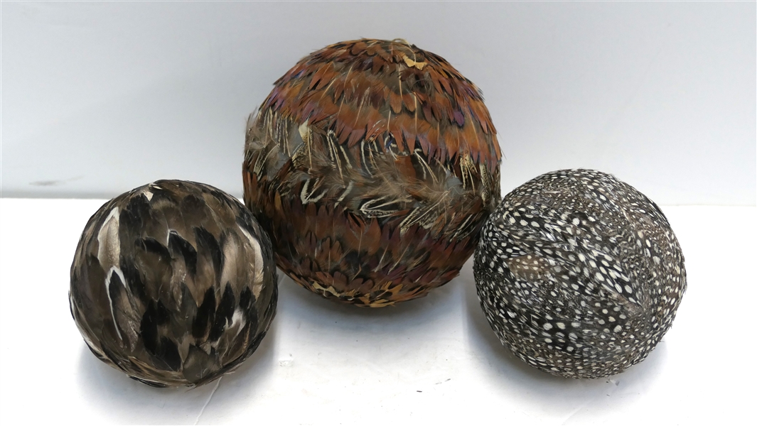 3 Feather Covered Orbs - Quail, Guinea, and Pheasant Feathers