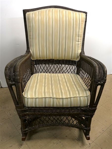 Very Nice Wicker Rocking Chair with Upholstered Back and Seat - Very Clean 