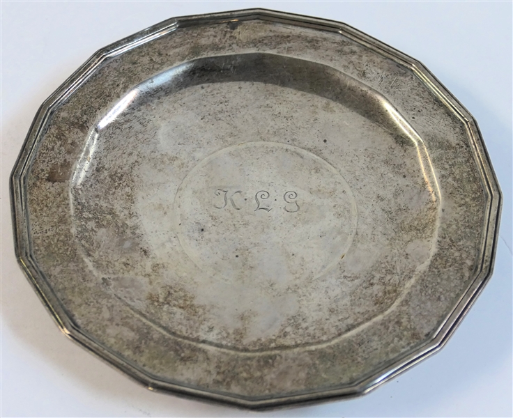 Tiffany & Co. Makers Sterling Silver Footed Dish - Number 17714 2608 - Marked 925 - 1000 "M" - Monogrammed KLG - Dish Measures 3/4" tall 6 1/4" Across