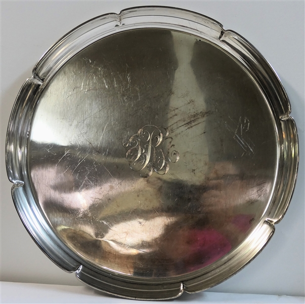 Chippendale Style Sterling Silver Tray - 11 1/2" - Number 245 - Monogramed in Center "JRA" - Weighs 563 Grams 