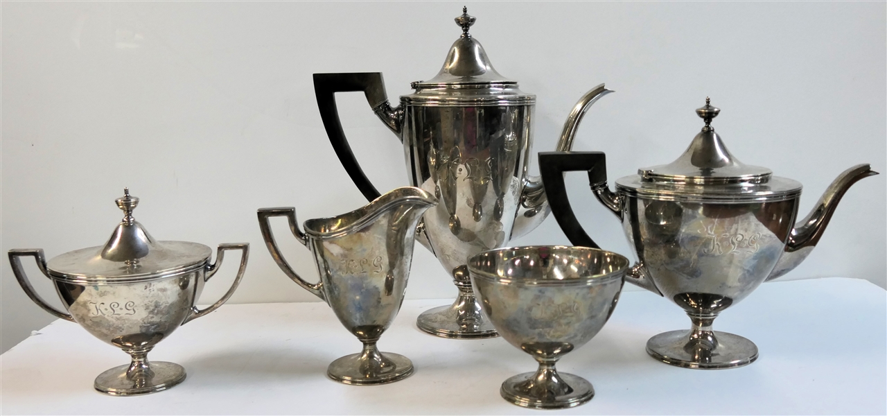 Fine Tiffany & Co. Makers Sterling Silver 5 Piece Edwardian Classic Tea Service Circa 1910 - Teapot, Coffee Pot, Cream, Sugar, and Waste Bowl  - Number 17646 "M" -  9762 2337.6 Grams Total Weight -...