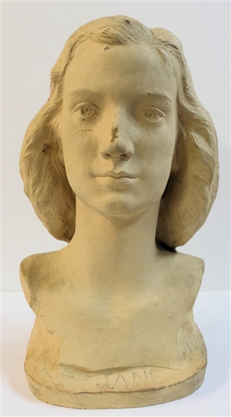 "Jane" Bust Dated 1940 by Geneva Mercer (1889-1984) - Important Alabama Artist -With Photograph of Artist -  Bust Measures 13 1/2" tall 7 1/2" Across