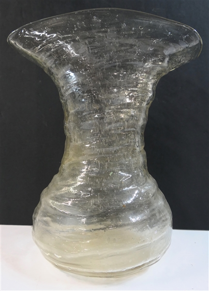 Unusual Hand Blown Stretch Glass Vase with Bubbles Throughout - Measures 13  3/4" Tall 10" Across