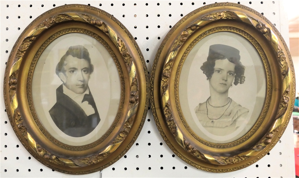 Framed Portraits of Mr. & Mrs. John Heritage Bryan in Fine Gold Gilt Frames - John Heritage Bryan (1798 - 1870) of New Bern and Raleigh, NC. Former Senator and Congressman - Fine Gold Oval Frame...