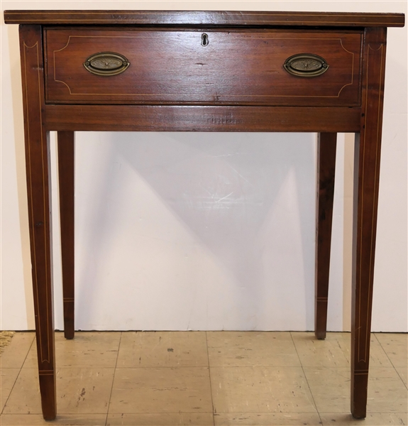 Fine Southern Walnut Tapered Leg Table - String Inlaid Legs, Sides, and Drawer Front - Hand Dovetailed Single Drawer - Pegged Construction - Table Measures 33 1/2" tall 29 1/2" by 20 1/4" 