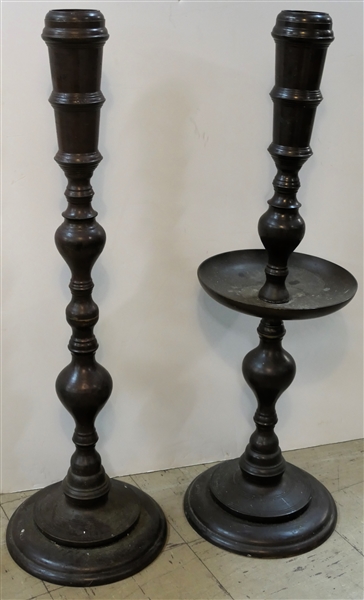 2 - Maitland Smith Bronze Altar Candle Sticks - Pillar Candle Stands - Original Maitland Smith Handmade in Thailand Sticker on Bottom - Candle Sticks Measure 32" Tall 