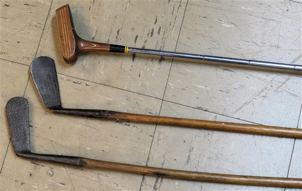 3 Putters - 2 Hickory Shaft - Gold Smith - Hyde Park and Hand Forged Putter and Overspin Ace Belonging to Griswold Smith - Greensboro Country Club