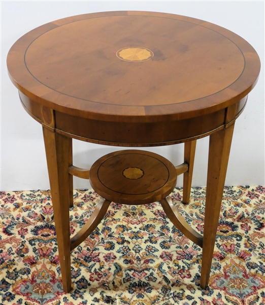 Round Inlaid Side Table with Sunburst Inlay in Top and Center - String Inlaid Top and Multi Wood Veneers on Apron -Table Measures 26" Tall 26" Across