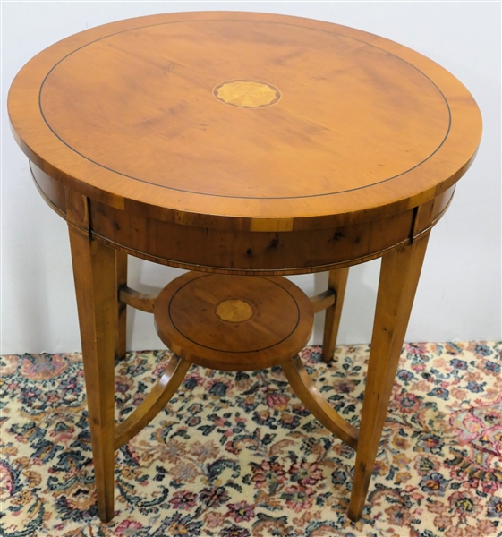 Round Inlaid Side Table with Sunburst Inlay in Top and Center - String Inlaid Top and Multi Wood Veneers on Apron -Table Measures 26" Tall 26" Across