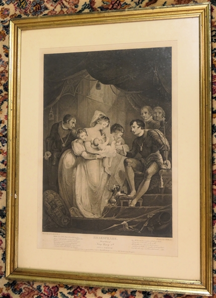 "Shakespeare - Third Part of King Henry 6th" Engraving by J.B. Michel - Published 1795 - Engraved Print Framed and Matted in Gold Frame - Frame Measures 29 1/2" by 23" 