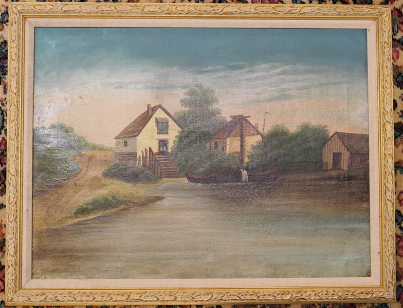 19th Century Dutch Oil on Canvas Painting of Boats on Water - Framed - Frame Measures 21 1/4" by 27 1/2"