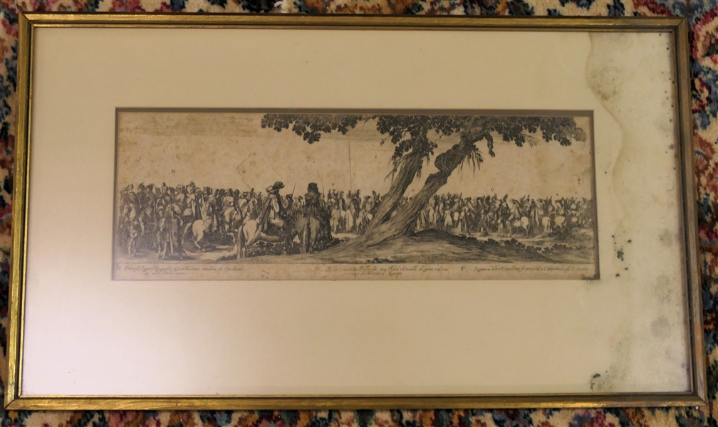 "Part of The Entrance of the Polish Legation" Etching by Stefano della Bella - NOP - Framed and Matted - Mat Has Staining on Right Side - Frame Measures 13 3/4" by 24 3/4" 