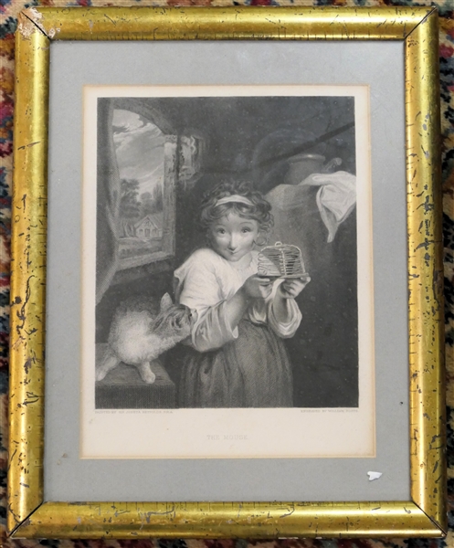 "The Mouse" Engraving of Painting by Sir. Joshua Reynolds - Engraved by William Roffe - Framed and Matted - Frame Measures 15" by 12" - Some Gold Loss to Top Left Corner of Frame 