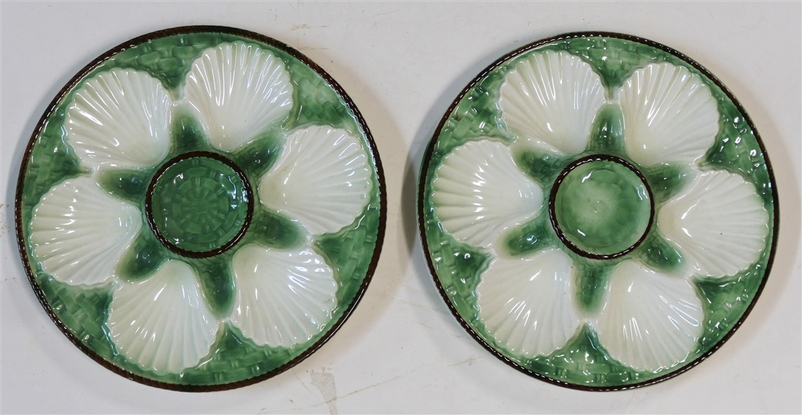 Pair of French Majolica Oyster Plates - Each Measures 9 1/2" Across