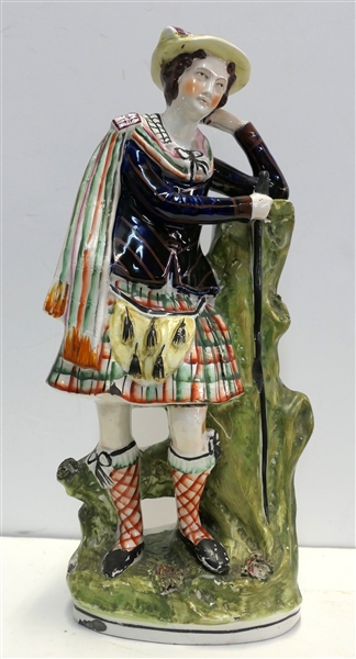 Nineteenth Century Highlander Statue - Polychrome Decorated - Statue Measures 16" Tall Some Minor Chips Around Base - and Small Area of Glaze Loss on Kilt - Some Documentation on Bottom 