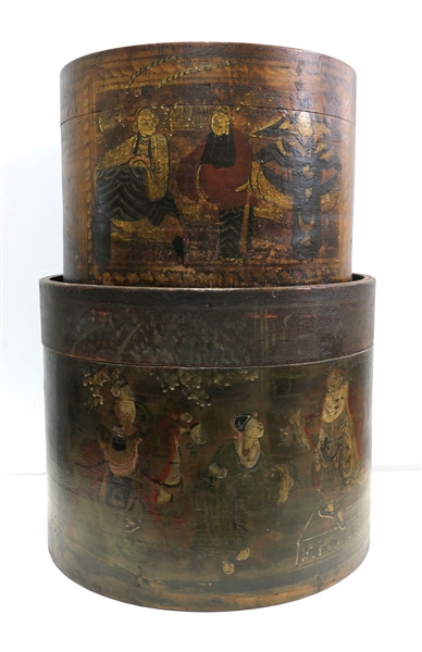 Chinese Polychrome Wooden Boxes - Largest Measures 12" tall Smaller 9 1/2" Tall 