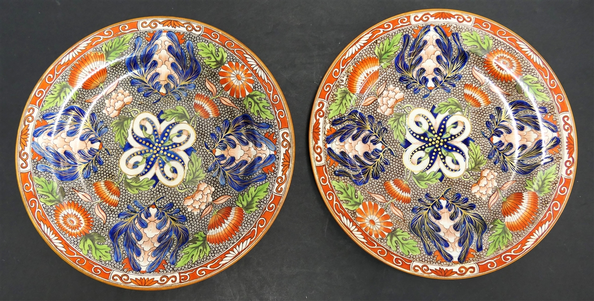 2 1800 Wedgwood Chrysanthemum Imari Plates -Embossed Wedgwood on Reverse -  Each Measures 8 1/2" Across 