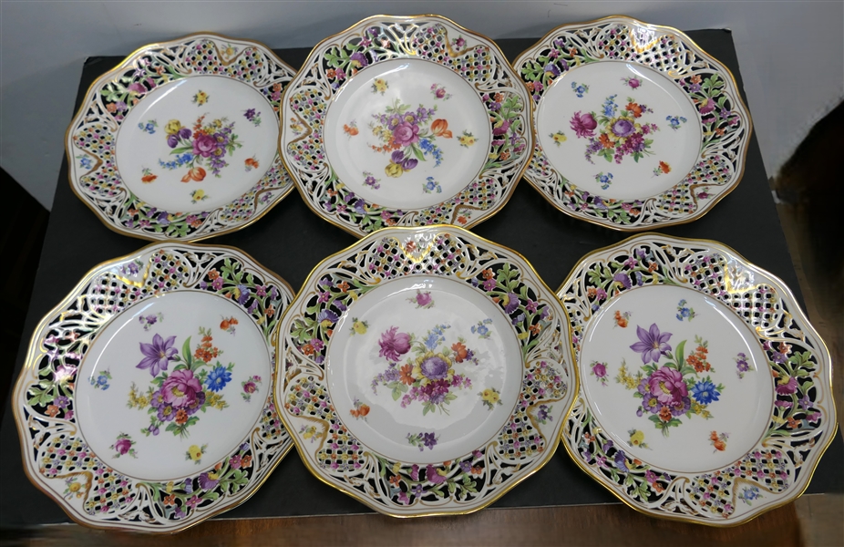 6 - Schumann Bavaria "Chateau" Dinner Plates with Pierced Rims - Each Plate Measures 10 3/8" 