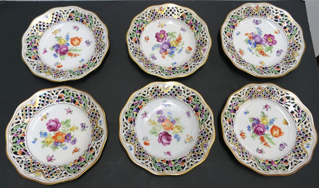 6 - Schumann Bavaria "Chateau" Dessert Plates with Pierced Rims - Each Plate Measures 7 1/4" 