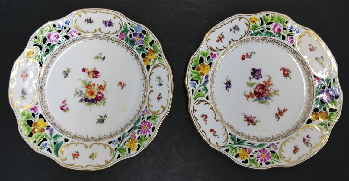 Union "T" Czechoslovakia - Pierced Plates with Dresden Flowers - Each Plate Measures 8 3/4"