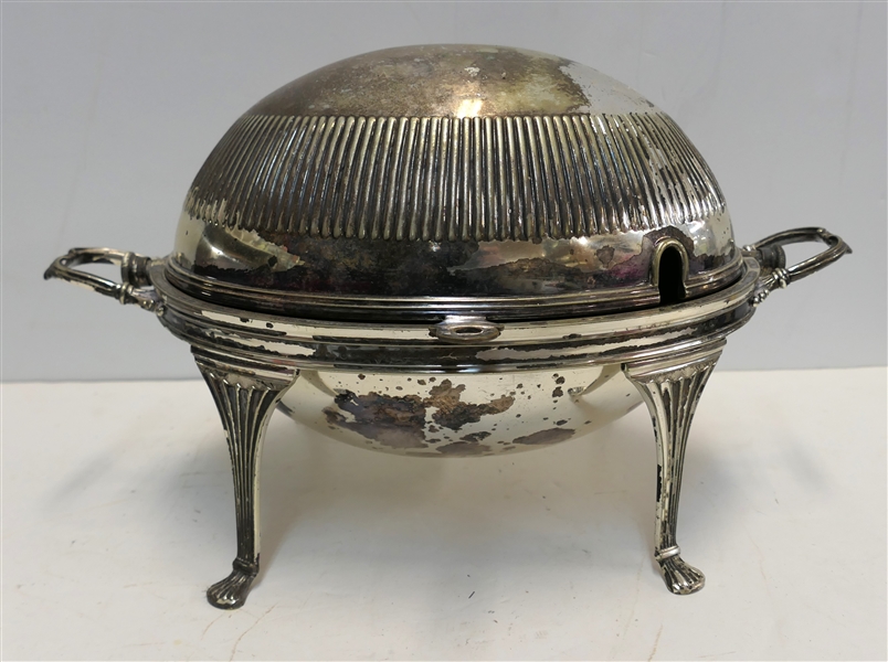 English EPNS Roll Top Silverplate Server  - Top Rolls Back - Deep Interior - Measures 16" Handle to Handle - 9" Tall 