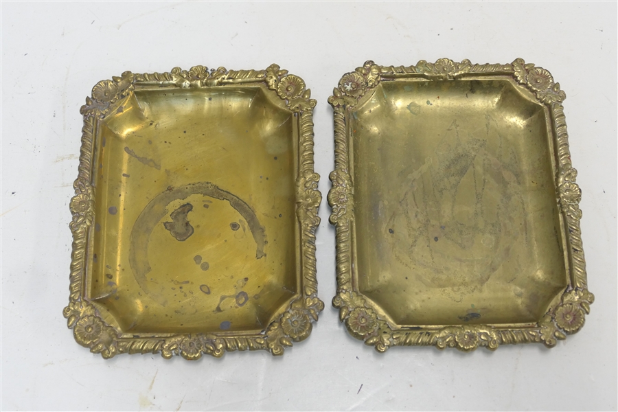 2 -Mottahedeh Design Brass Trays - Made in India - Each Tray Measures 6" by 4 1/2" 