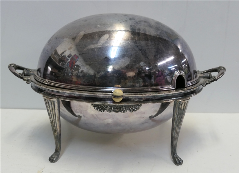 Walker & Hall Sheffield England Revolving Silverplate Server - Claw Feet - Bone Knob - Serving Dish Measures 8" tall 15" Long