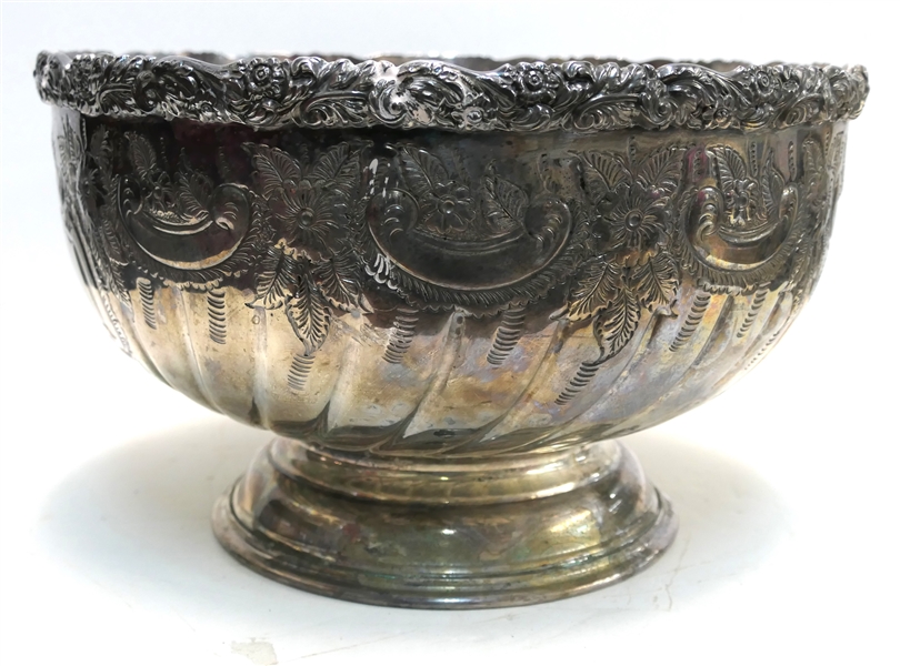 Large Hand Engraved Silverplate Punch Bowl with Base - Bowl Measures 8" Tall 14" Across - Base Needs to Be Attached