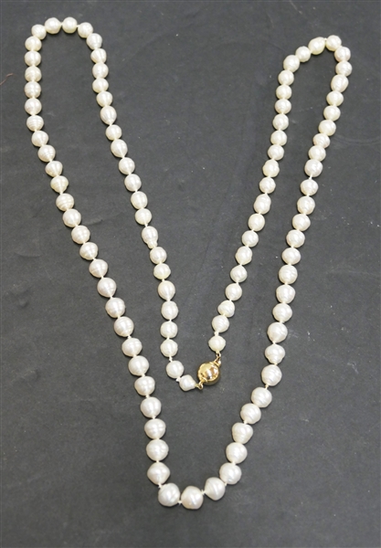 Opera Length Pearl Necklace with 14kt Yellow Gold Clasp - Necklace Measures 38" Long