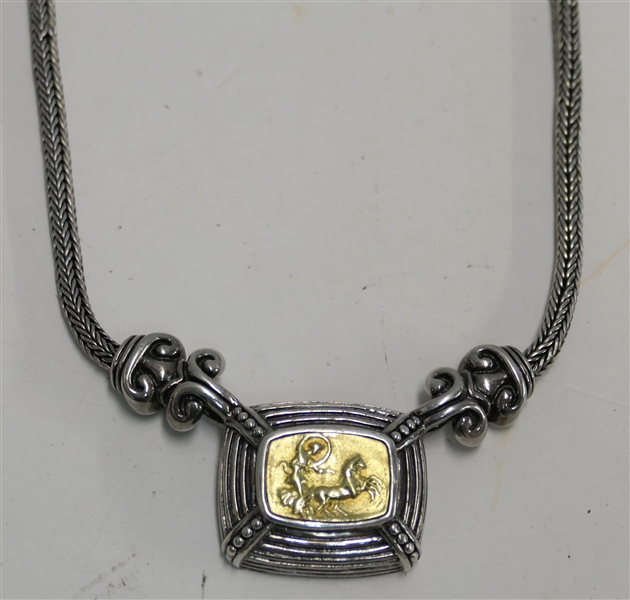 BJC Samuel B. Benham Sterling Silver and 18kt Yellow Gold Toggle Necklace with Chariot Scene on Pendant - Necklace Measures 16"