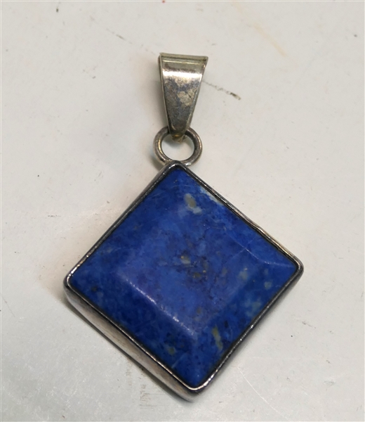 Charles Albert Fine Sterling Silver Blue Lapis Square Pendant - Pendant Measures 2" Long 1 1/2" Across