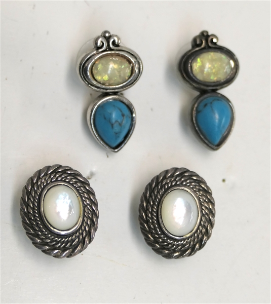 2 Pairs of Nice Sterling Silver Earrings - Turquoise and Moonstone