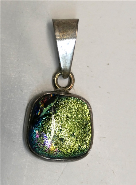 Charles Albert Fine Sterling Silver Pendant with Art Glass - Pendant Measures 1 1/2" by 1/2" 