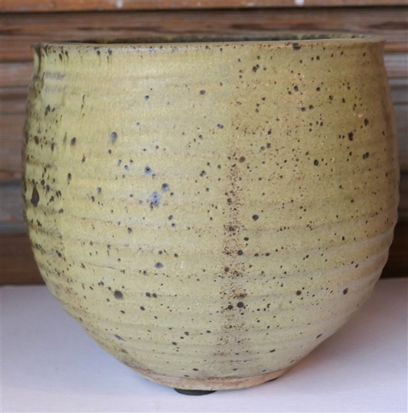 Art Pottery Vessel with Ribbed Body - Speckled Glaze Inside and Out - Vessel Measures 7 3/4" tall 8" Across