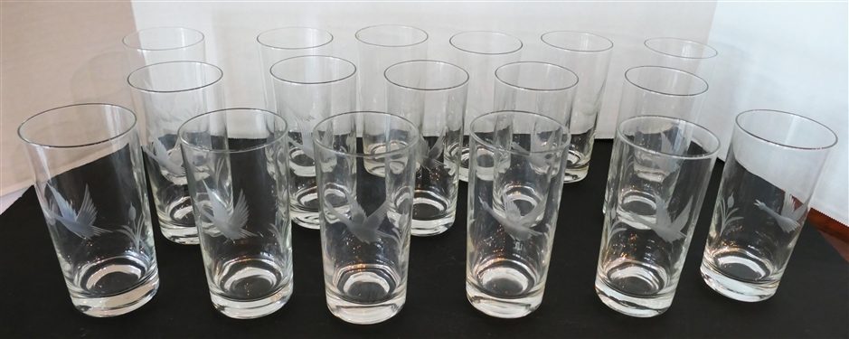 17 Etched Tumblers with Flying Geese and Cattails - Each Tumbler Measures 5 1/2" tall - 1 Is Chipped 