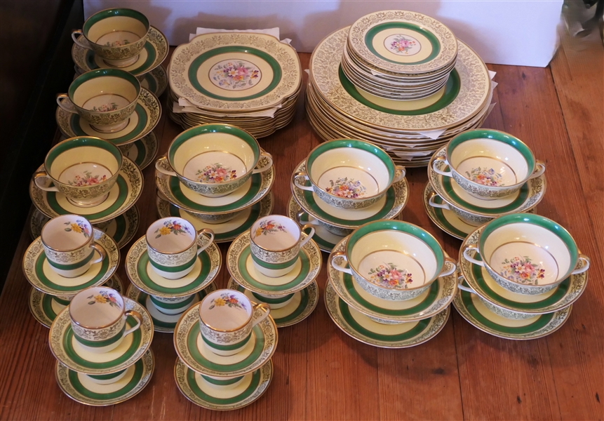 Johnson Brothers China - "JB325" Pattern - 82 Pieces including 10 Dinner Plates, 10 Luncheon Plates, 10 Dessert Plates, 10 Cream Soup and Saucer Sets, 10 Demitasse Cup and Saucer Sets, and 6 Cup...