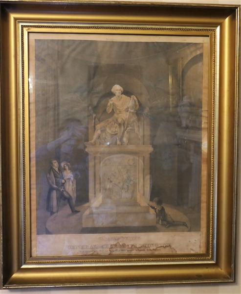 "Canovas Statue of General George Washington " As it Appeared on the Pedestal in the State House Rotunda t Raleigh North Carolina - Etching Published and Sold to Fund Restoration Project - Framed...