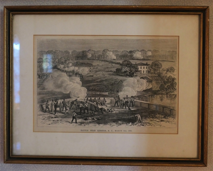 Hand Colored Etching "Battle Near Kinston NC March 8th, 1865" Framed and Matted - Frame Measures 10" by 13 1/4"