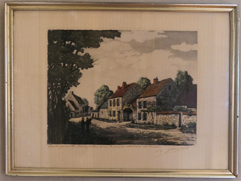 Barbizon Ca. 1880 - Hand Colored Etching - Artist Signed - Framed and Matted - Frame Measures 12" by 16" 