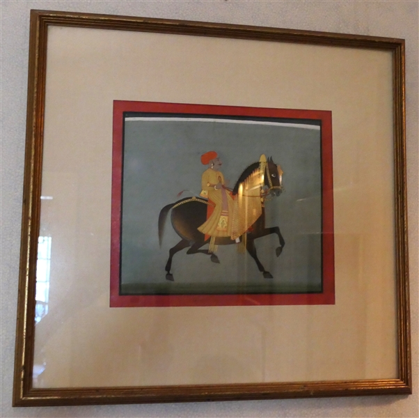 Persian Art Print - Gentleman on Horse - Framed and Double Matted - Frame Measures 18" by 18 1/2" 