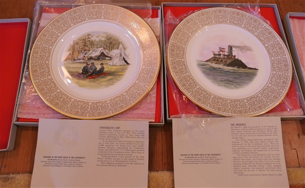 2 - Lenox The Confederacy Collection Limited Fine Art Plates - The Merrimac and Confederate Camp  in Original Boxes - Each Plate Measures 10 3/4 Across